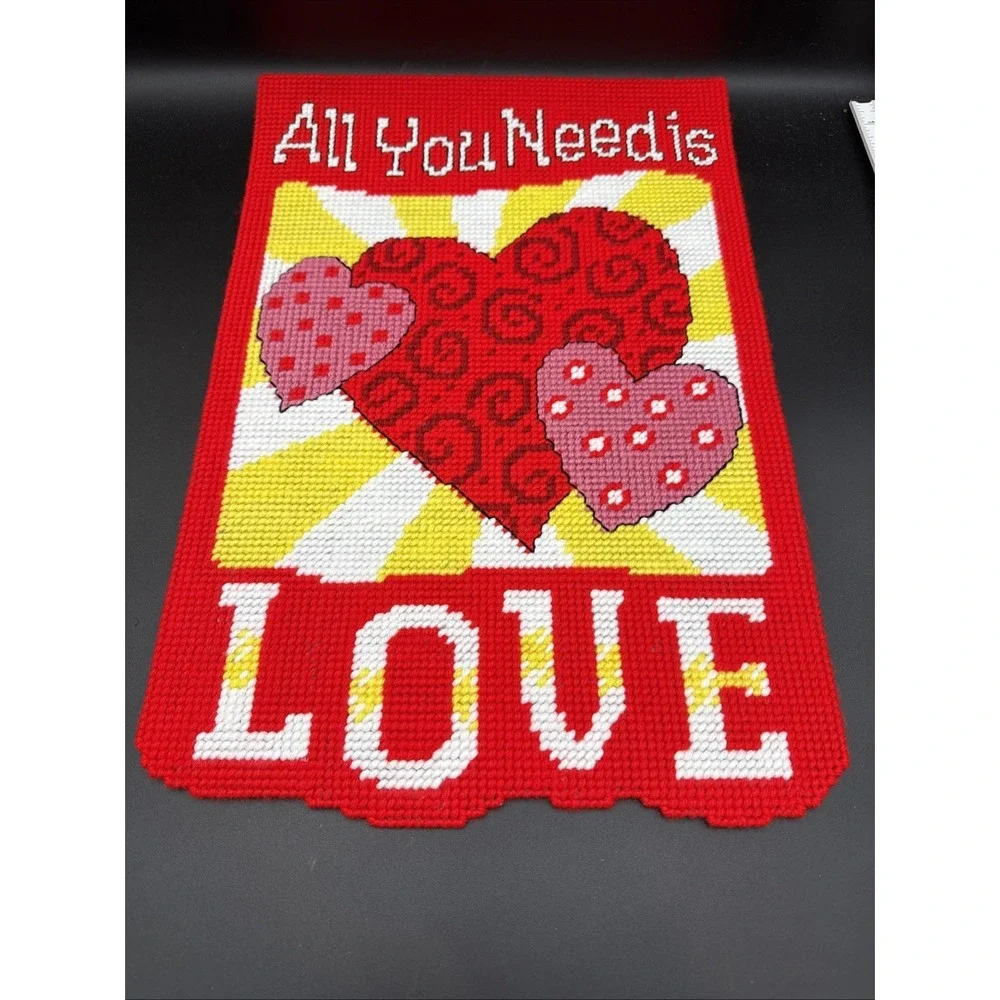 Plastic Canvas February Wall Decor Completed Red Valentine's Love 12 X 18